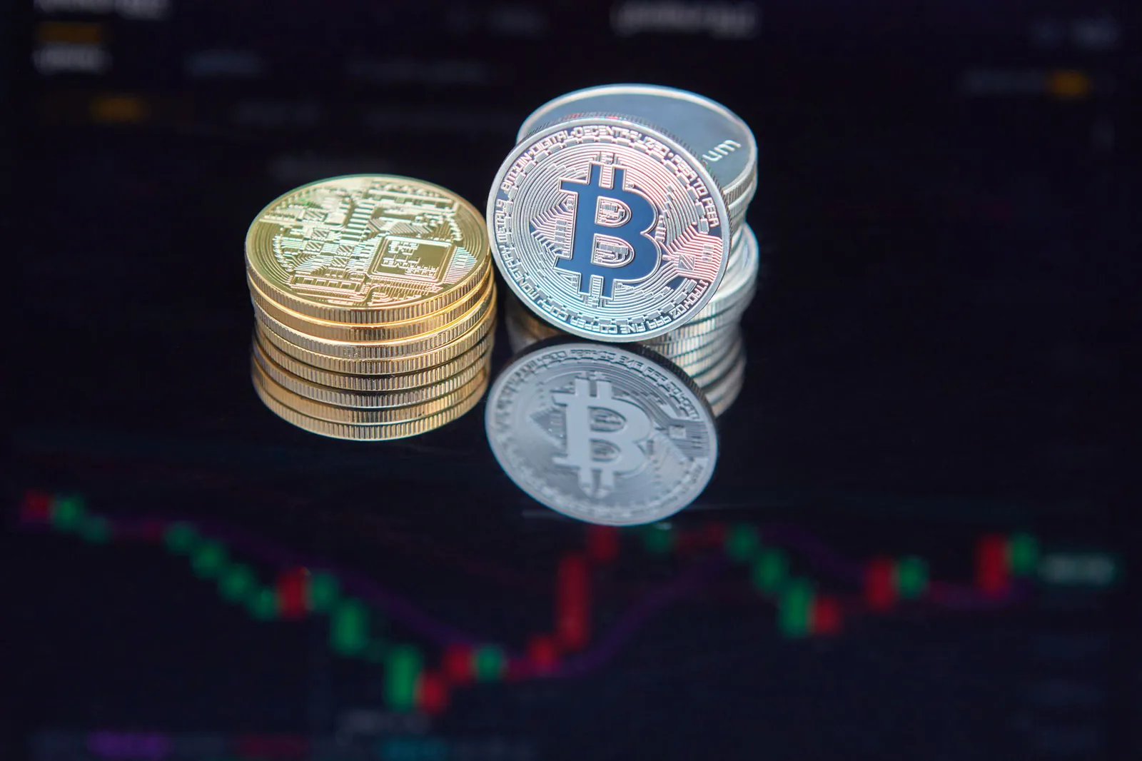 Cryptocurrency trading chart with bitcoin coins